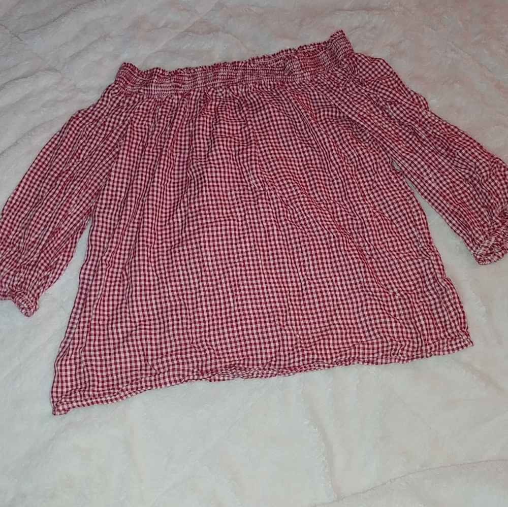 checkered off the shoulder top